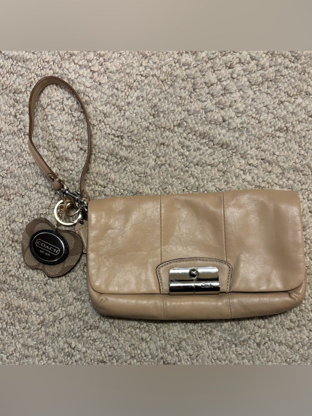 Coach light brown Leather Wristlet Clutch with Silver Hardware